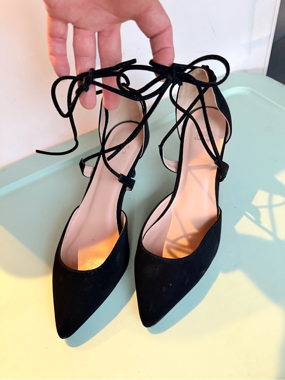 Black Lace-Up Pointed Toe Women’s Flats
